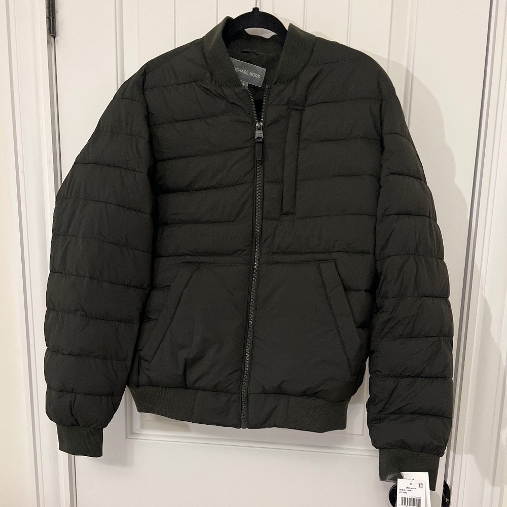 Michael Kors Dark Olive Quilted Puffer Bomber